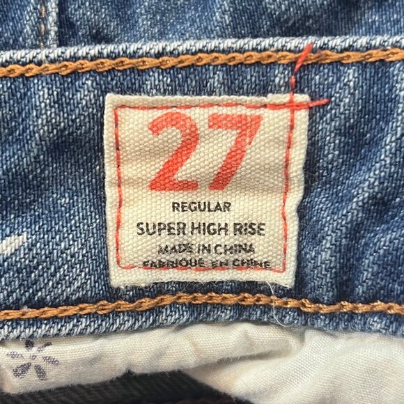 We The Free Womens Super High Rise Blue Denim Button Front Mini Skirt Sz 27 - Picture 3 of 6